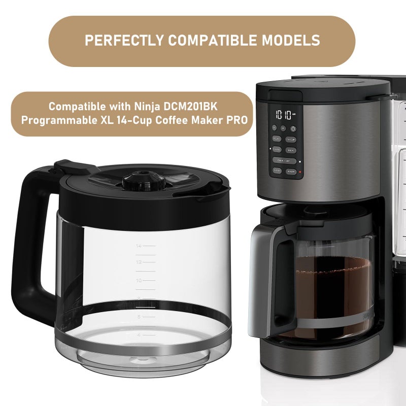 Shonshon 14-Cup DCM201 Coffee Maker Carafe Coffee Pot Replacement Compatible with Ninja DCM201, DCM201CP, DCM201BK Programmable XL 14-Cup PRO Coffee Maker - Image 2